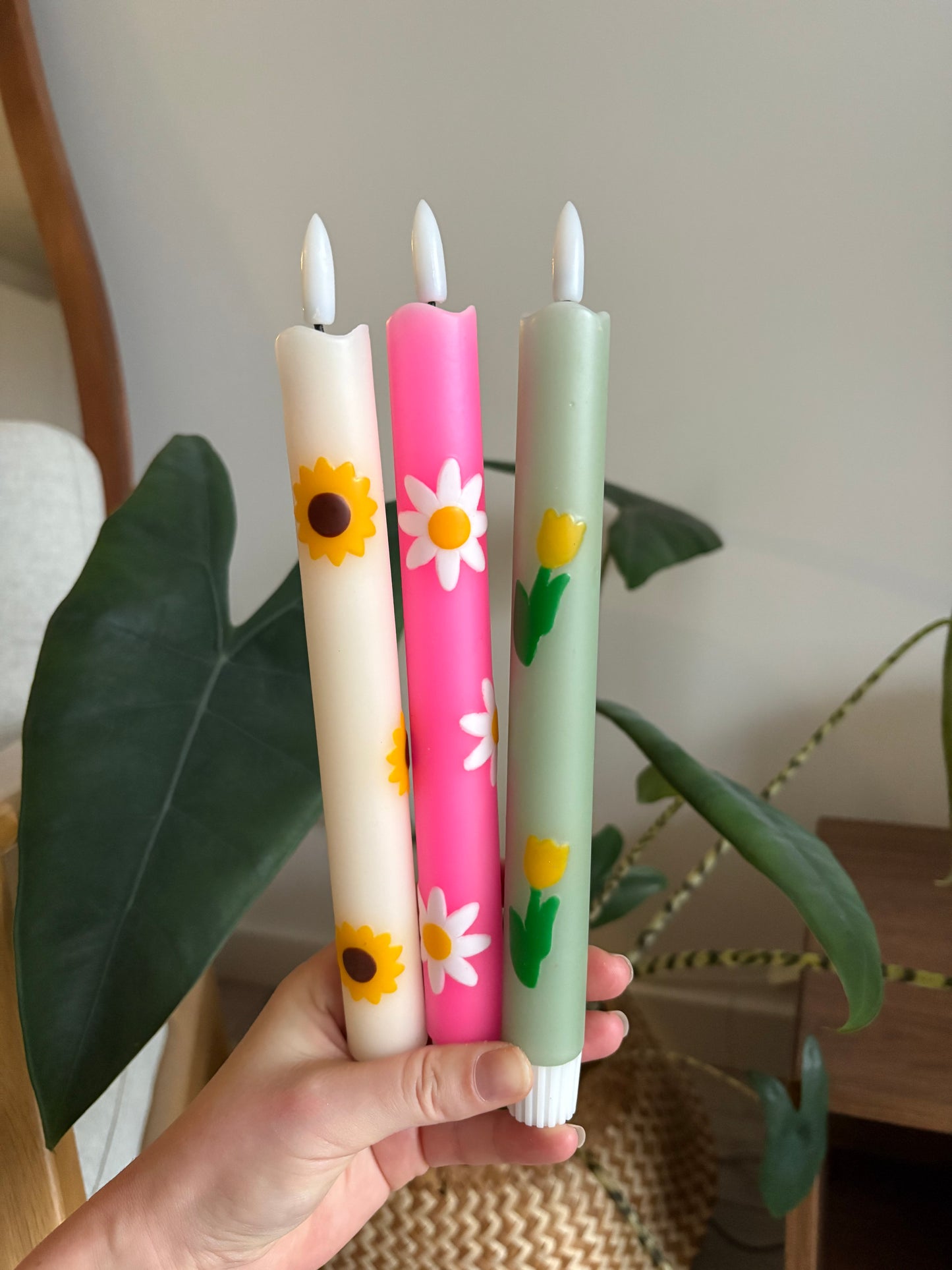 LED-kaars - Bloem - Neon roze