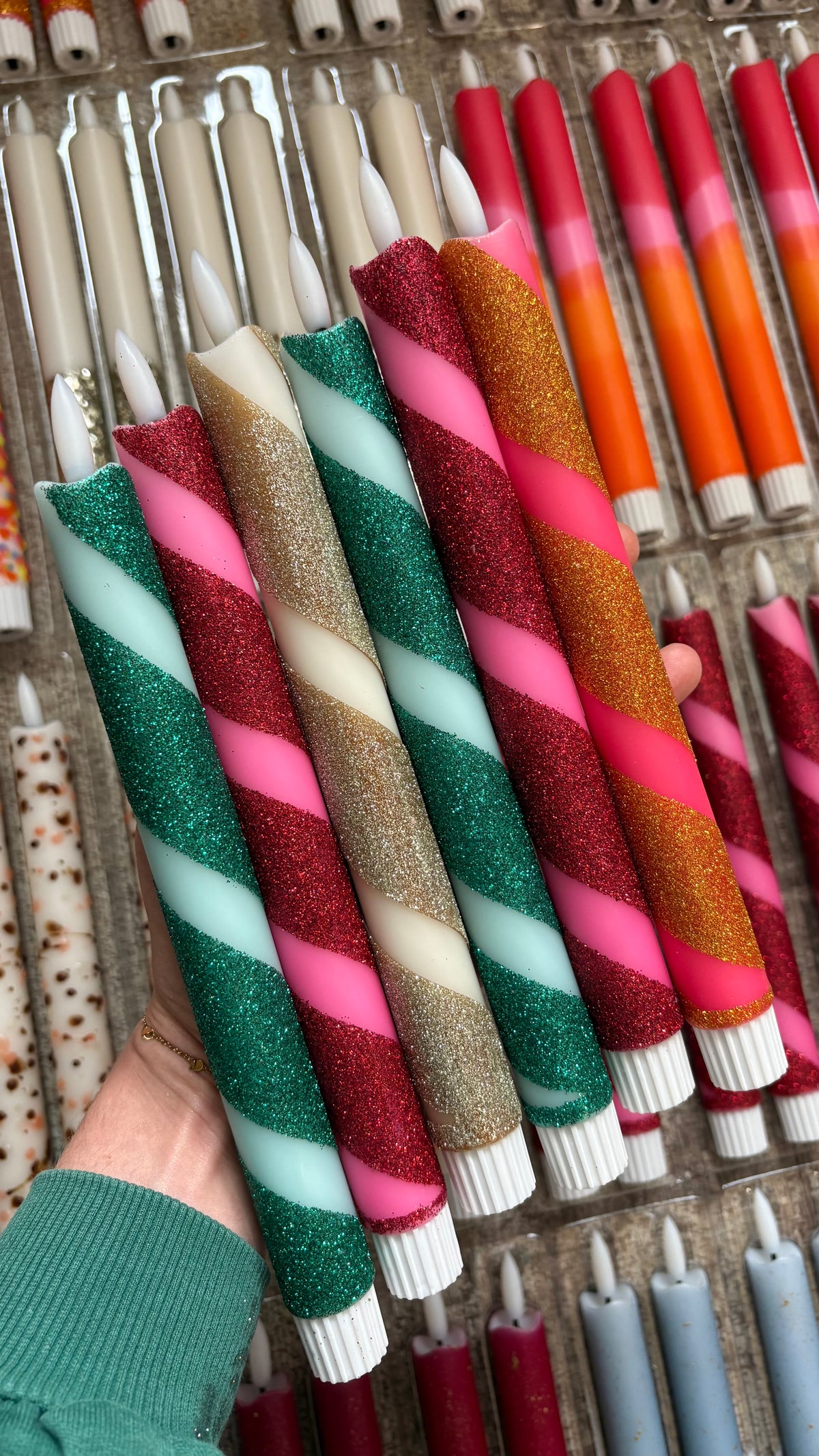 LED-kaars - Swirl - Mint/glitter
