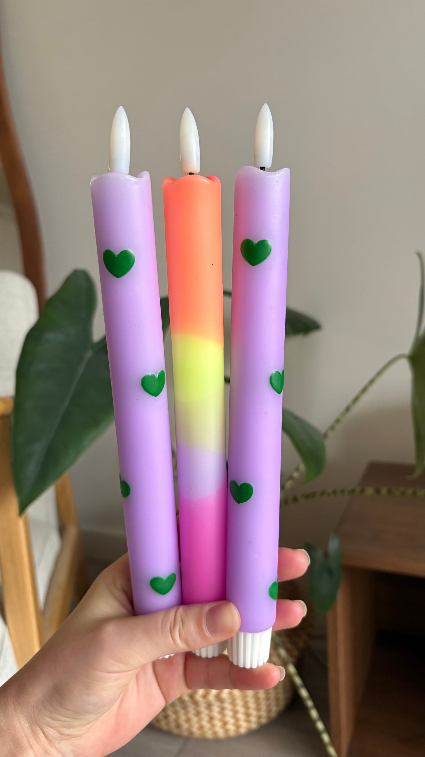 LED-kaars - Dip dye - Lila/geel/oranje