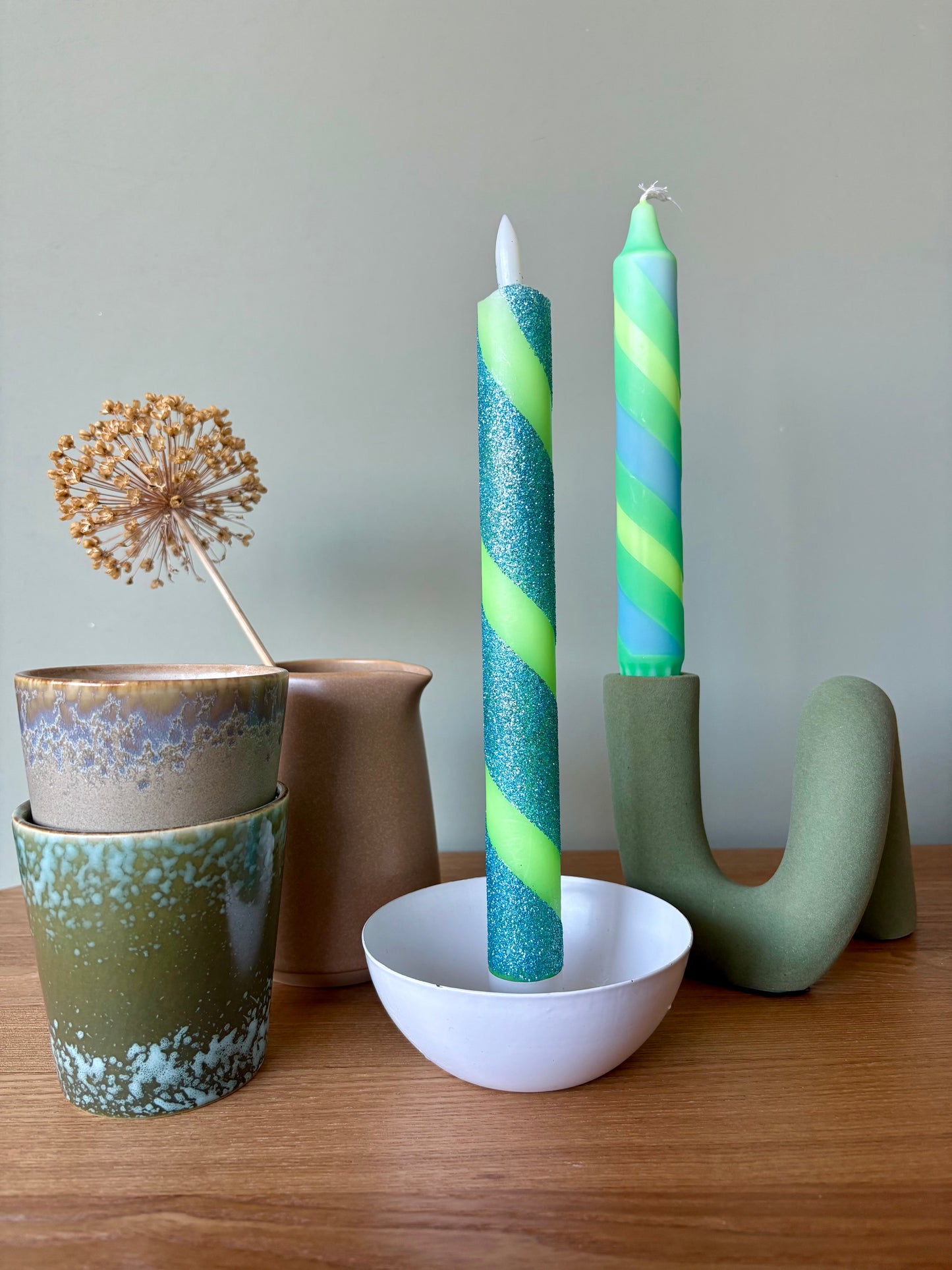 LED-kaars - Swirl - Neon groen/glitter