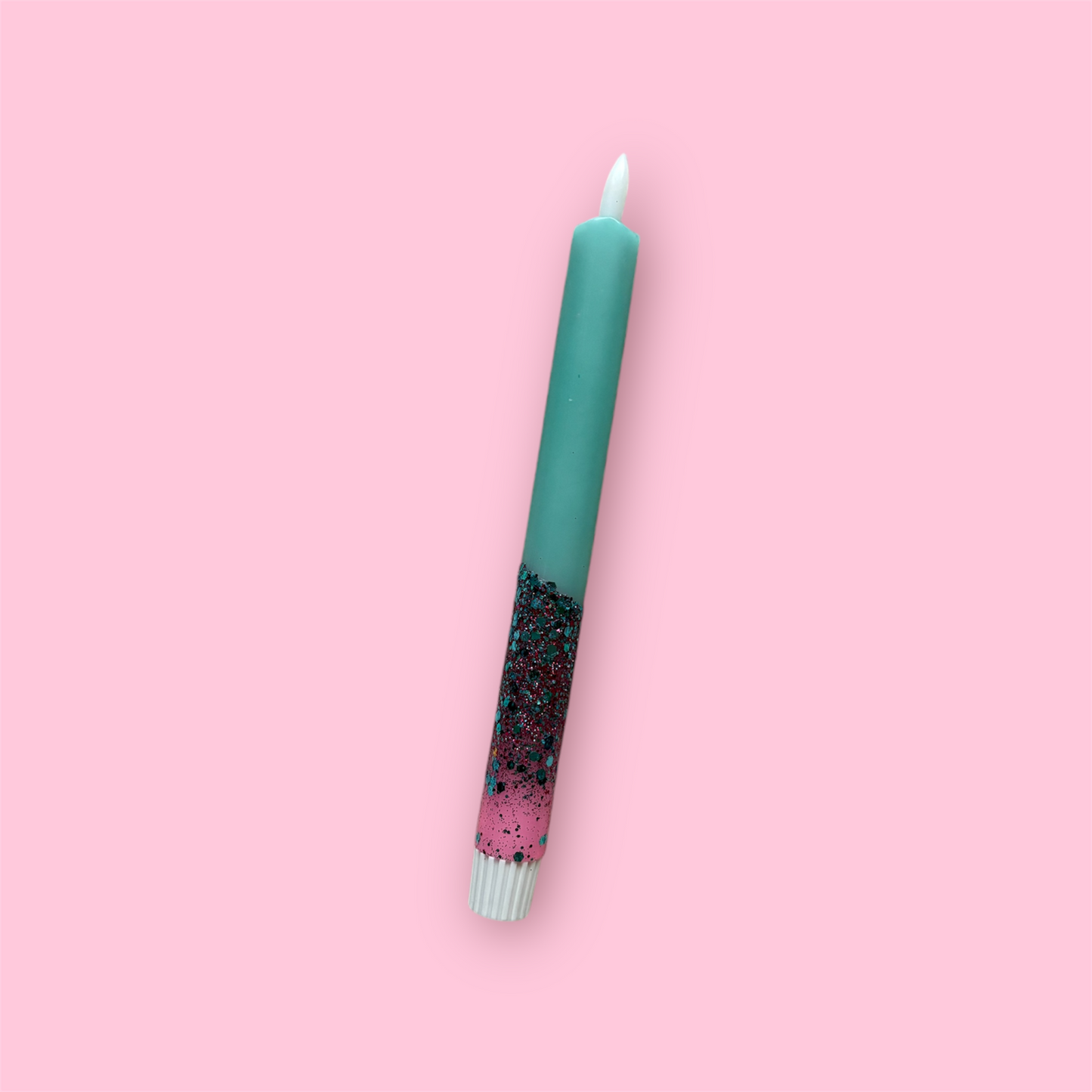 LED-kaars - Neon roze/turquoise/glitter
