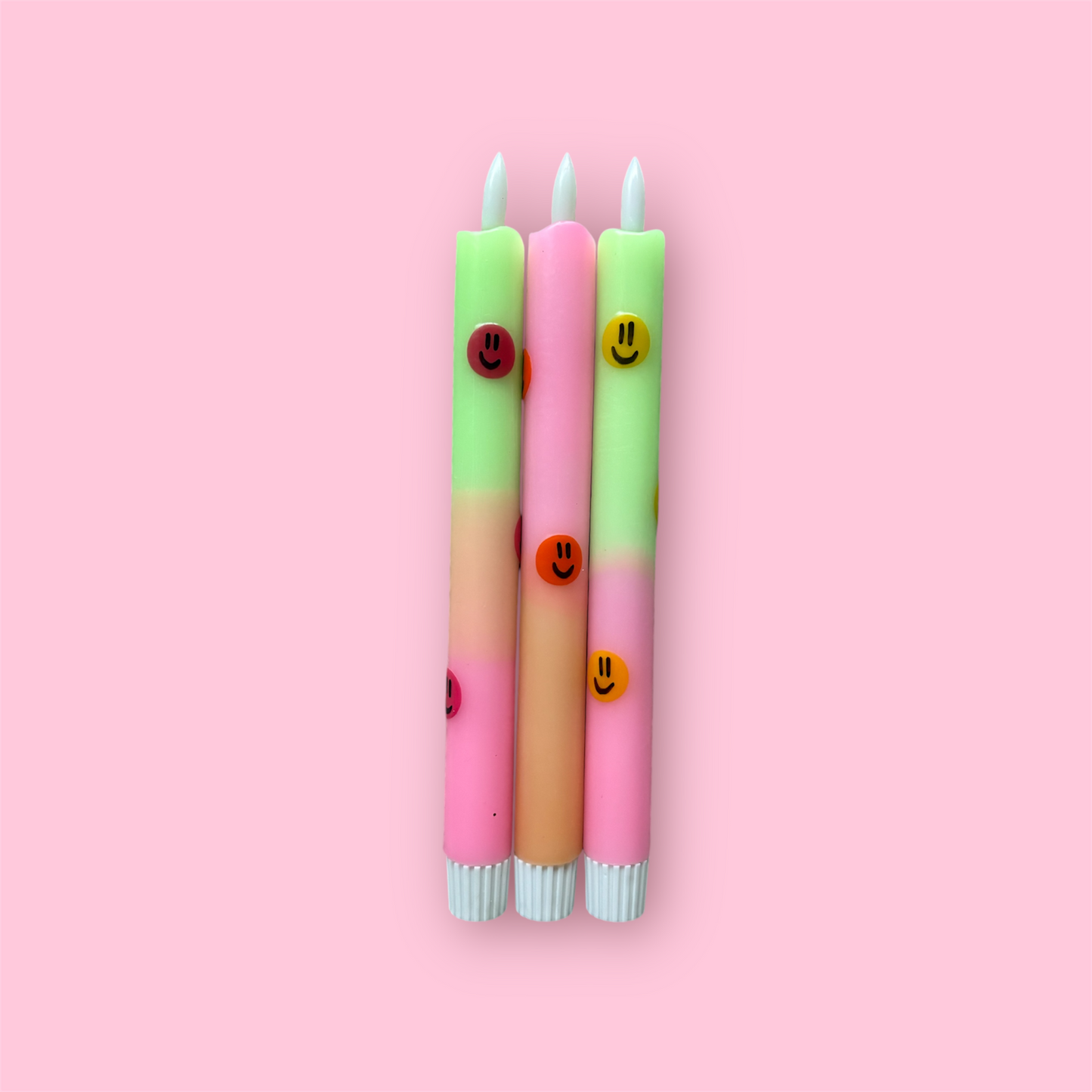 LED-kaars - Smiley's - Neon roze/oranje/neon groen