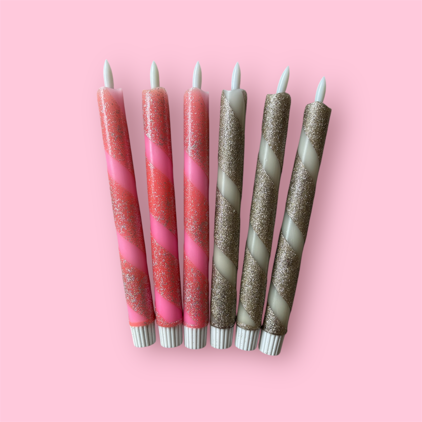 LED-kaars - Swirl - neon roze/glitter (holographic)