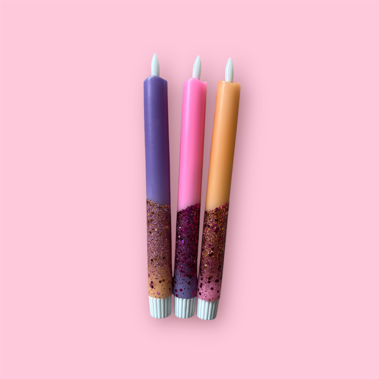 LED-kaars - Neon roze/oranje/glitter
