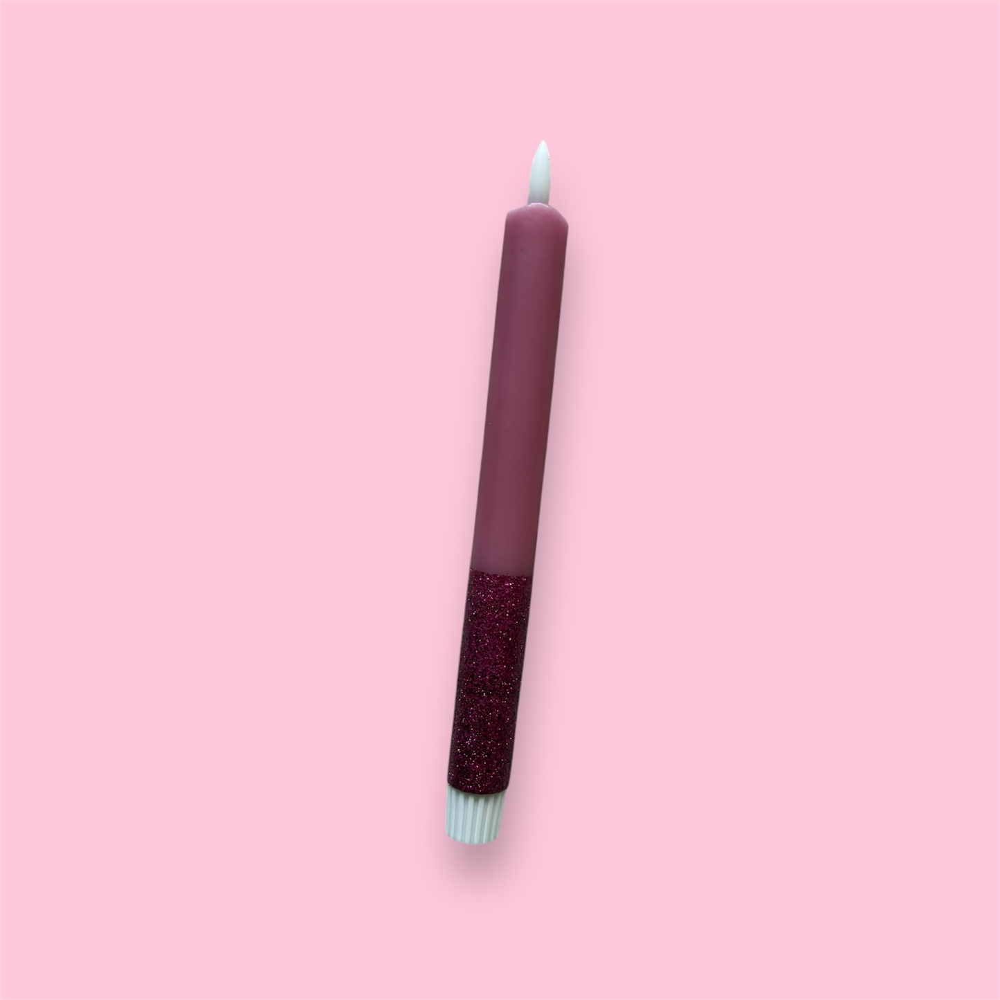 LED-kaars - Donker roze/fijne glitter
