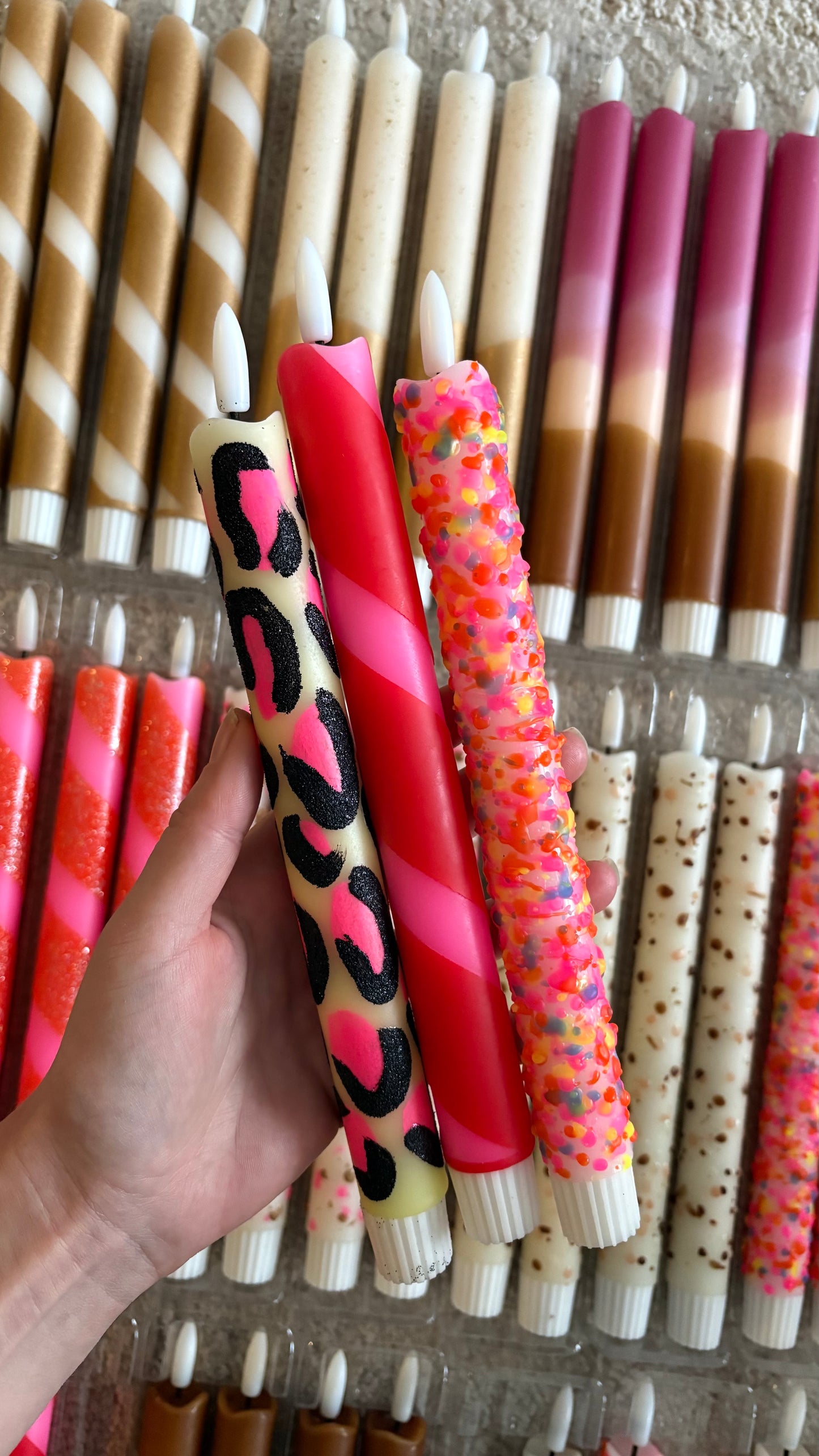 LED-kaars - Panterprint - Geel (glitter)