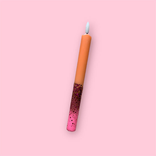 LED-kaars - Neon roze/oranje/glitter