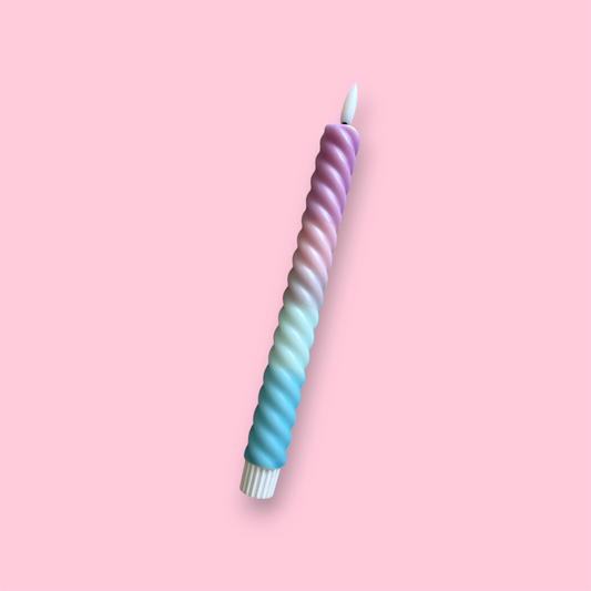 LED-kaars swirl - Blauw/mint/roze