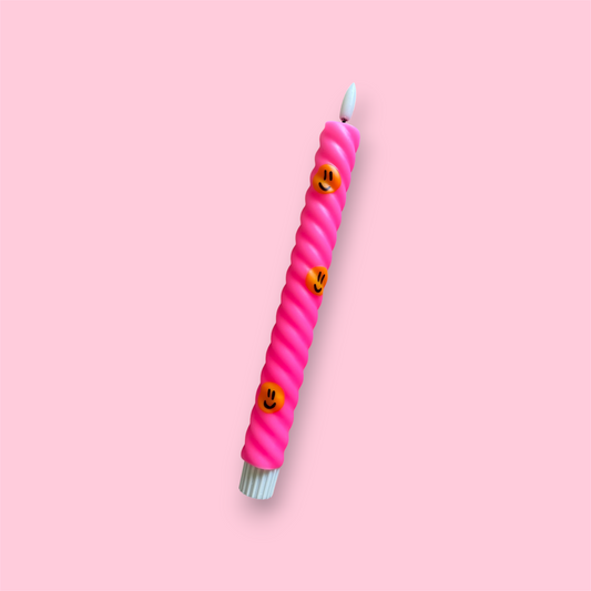 LED-kaars swirl - Smiley - Neon roze