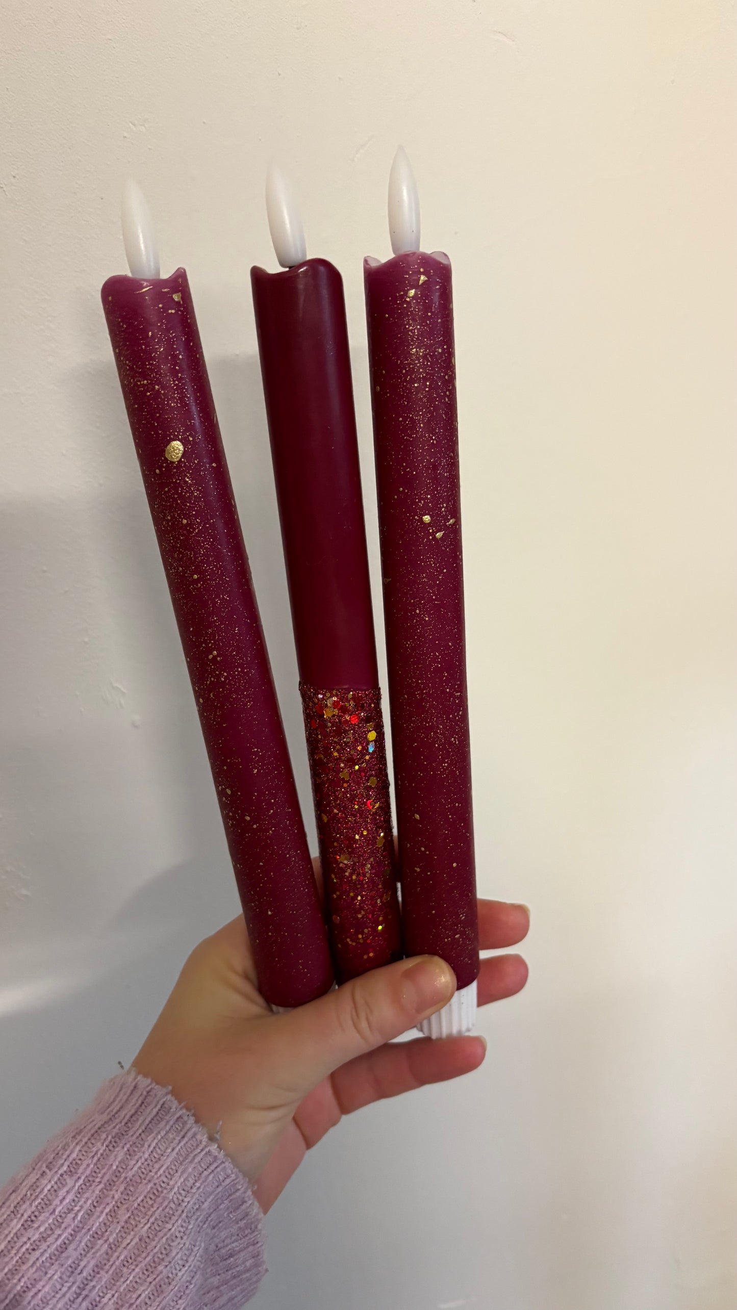 LED-kaars - Burgundy glitter