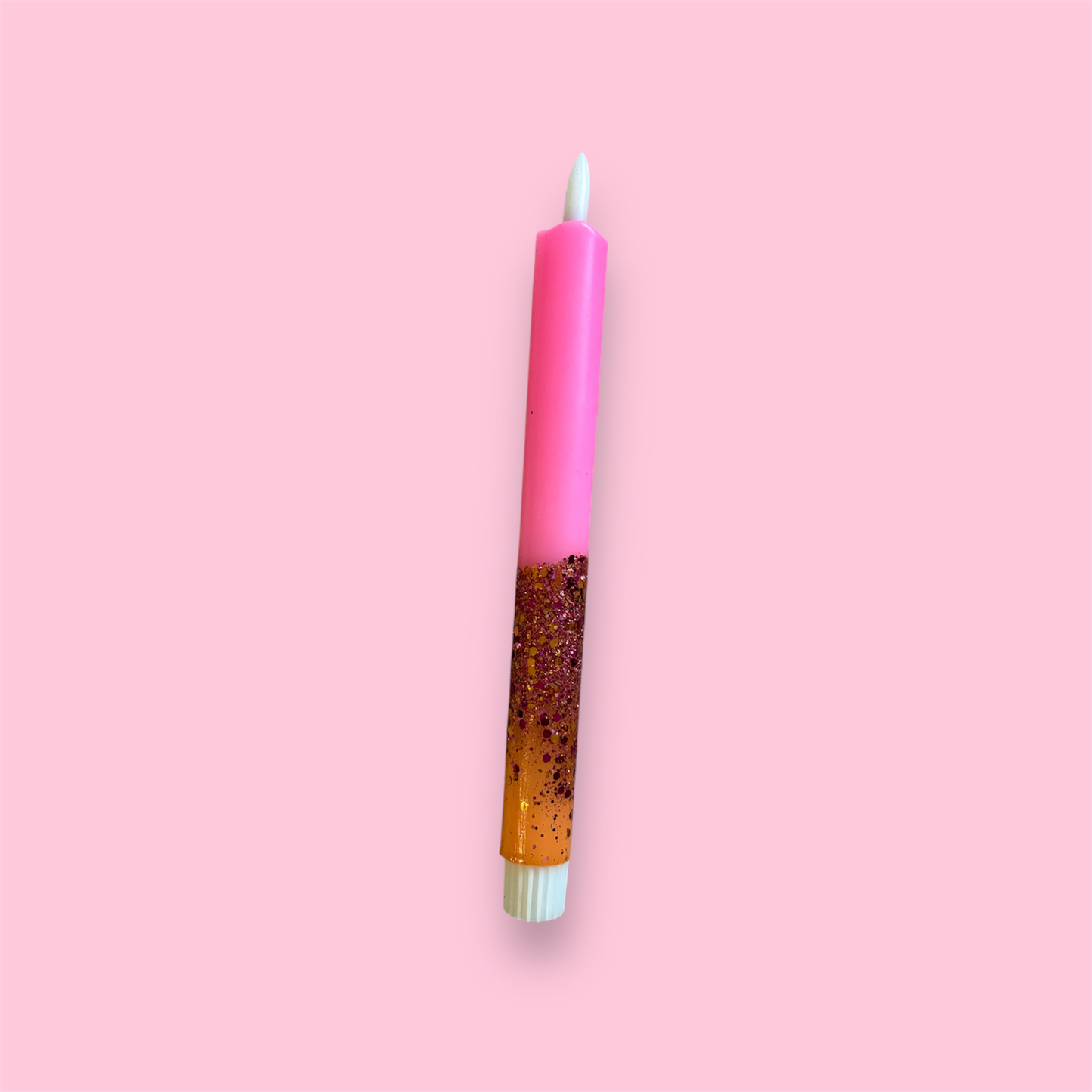 LED-kaars - Oranje/ neon roze/ glitter