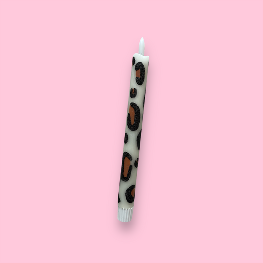 LED-kaars - Panterprint - Crème (glitter)