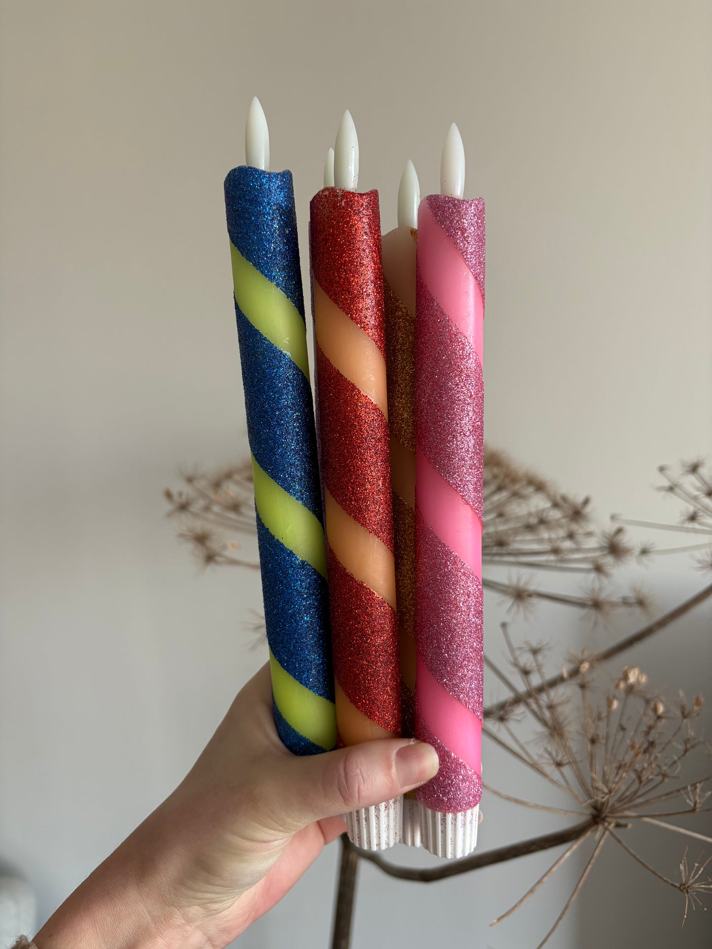 LED-kaars - Swirl - Oranje/glitter