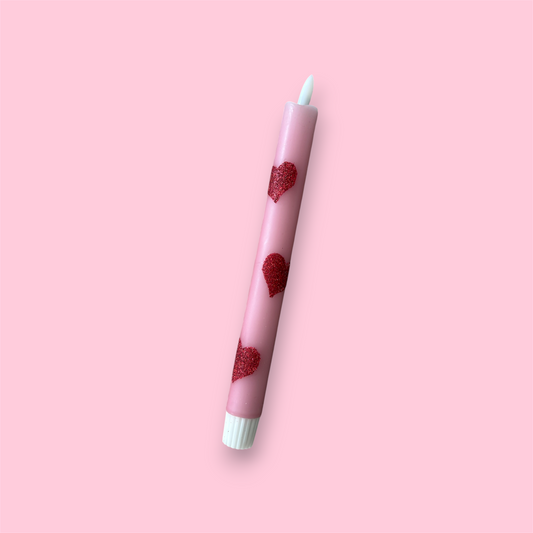 LED-kaars - Hartjes glitter - licht roze