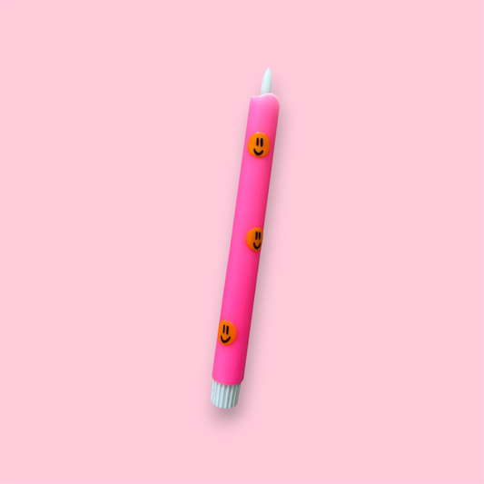 LED-kaars - Smiley - Neon roze