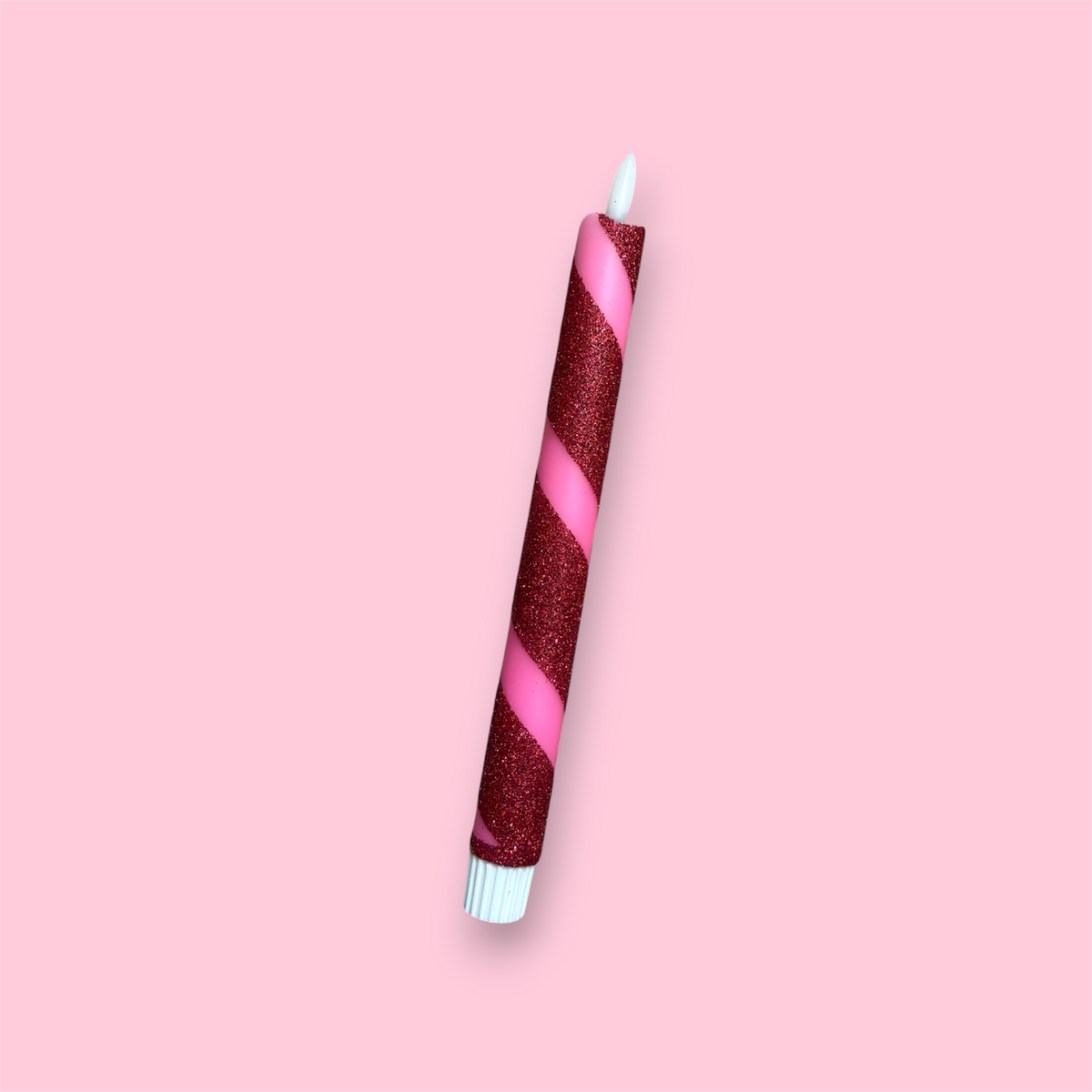 LED-kaars - Swirl - Neon roze/rood glitter