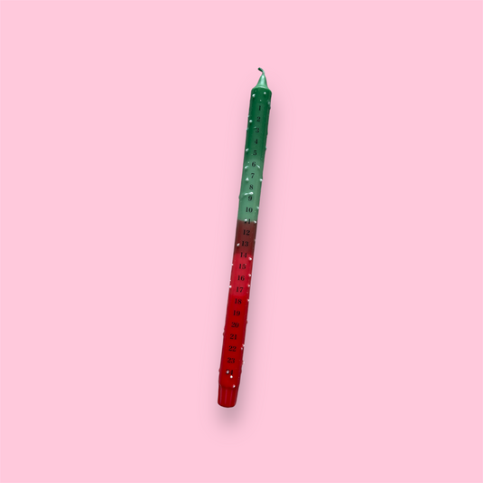 Adventskaars - Rood/groen + sneeuw spikkels