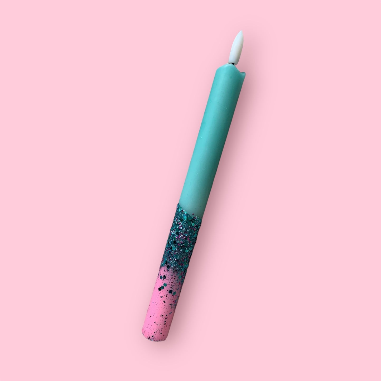 LED-kaars - Neon roze/turquoise/glitter