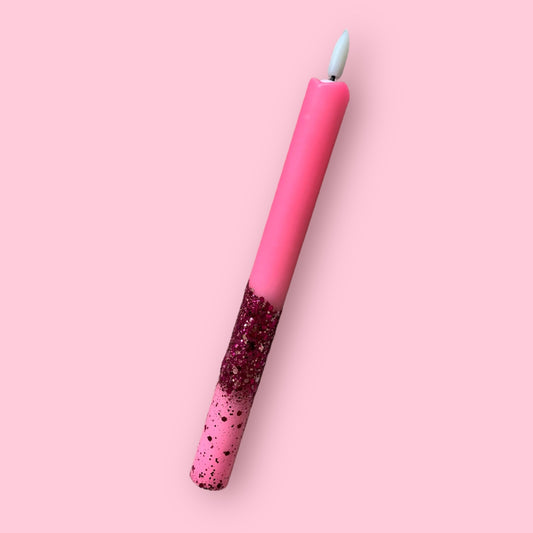 LED-kaars - Neon roze/glitter