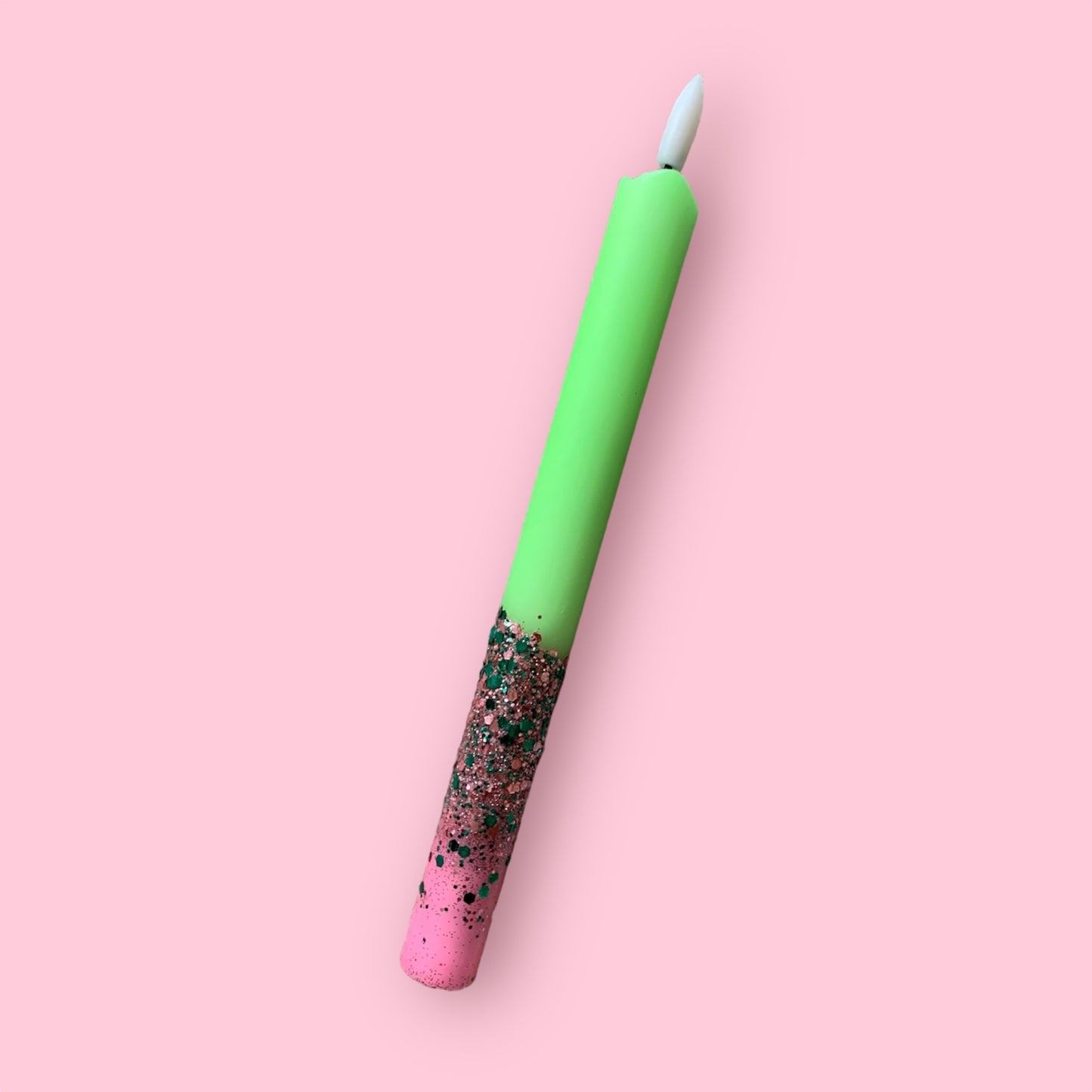 LED-kaars - Neon roze/neon groen/glitter