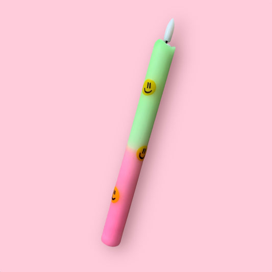 LED-kaars - Smiley's -  Neon roze/neon groen